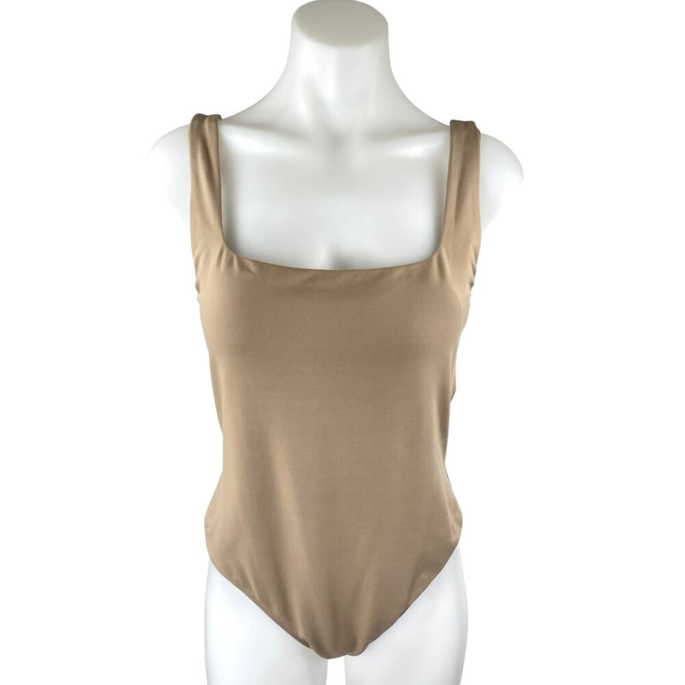 Aritzia Babaton Brown Tan Sleeveless Square Neck One Piece Bodysuit Tank Top XL